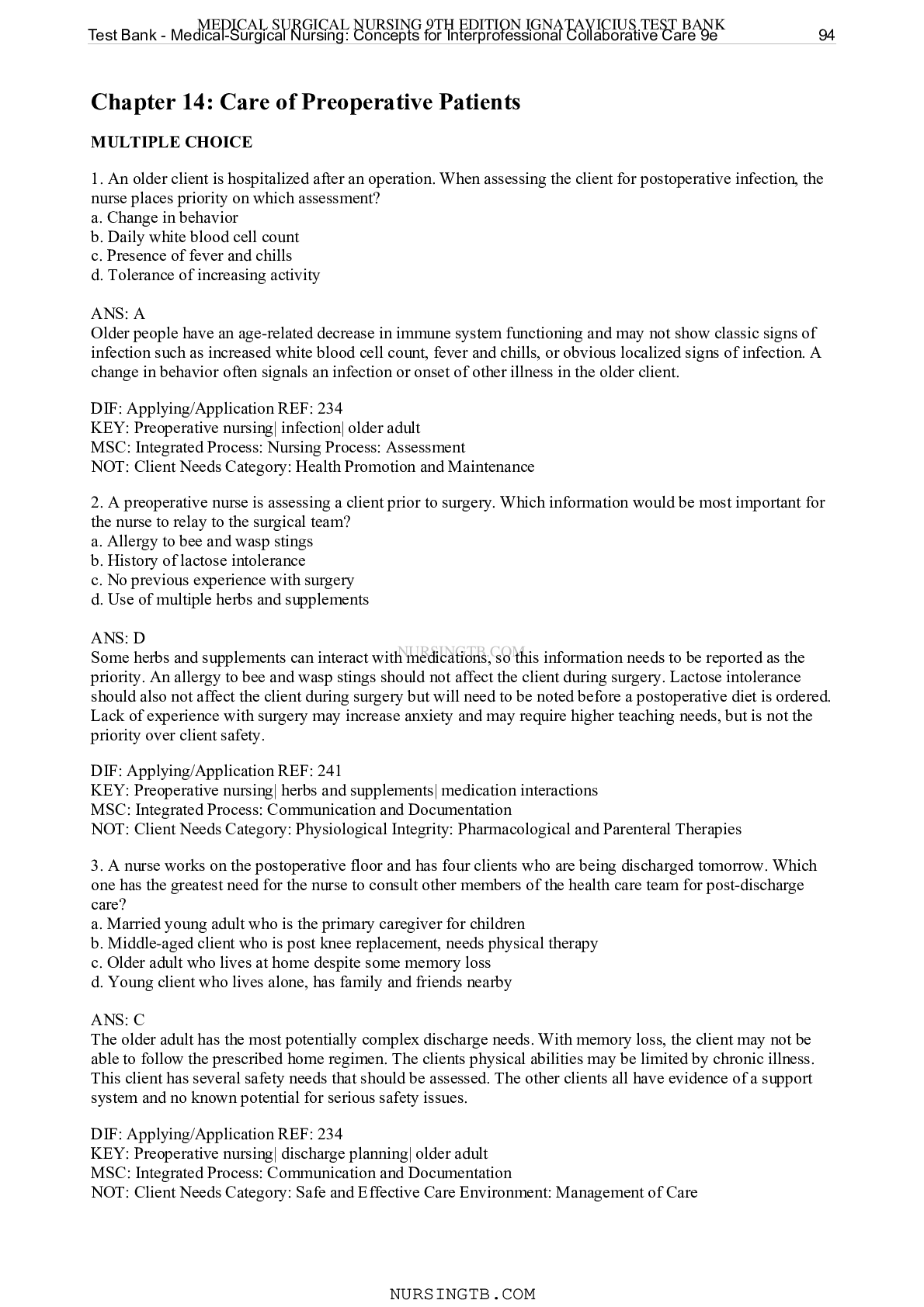 Preview image for Chapter 14: Care of Preoperative Patients